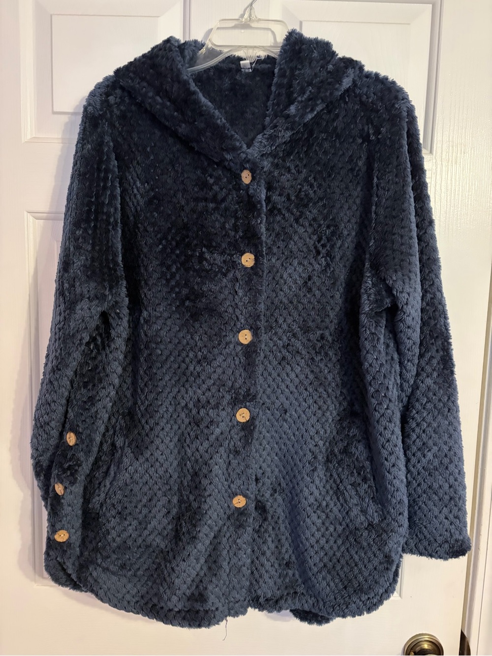 Plush Hooded Button-Up Coatigan - Navy - Unbranded size XL